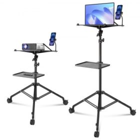   VEVOR projektorállvány kerekekkel, laptopállvány, állítható magasságú, 31,3 és 67,3 hüvelyk között, projektorállvány 2 tálcával és hattyúnyakú telefontartóval, kültéri filmekhez, otthonra, irodába vagy stúdióba