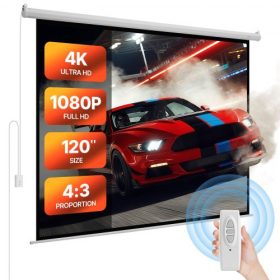   VEVOR motoros projektorvászon, 3048 mm 4:3 1080 HD elektromos projektorvászon, falra szerelhető vetítővászon távirányítóval, automatikus filmvászon családi otthoni irodai mozihoz