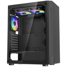   VEVOR PC Gaming ház, középkategóriás torony, számítógépház nagy légáramlású edzett üvegpanellel, porszűrővel, 3 x 120 mm-es ARGB ventilátorral, egyszerű kábelkezeléssel, akár 320 mm hosszú GPU-hoz, ATX / M-ATX / ITX méretekhez