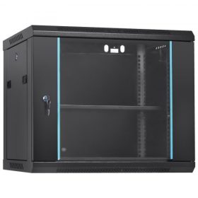   VEVOR 9U fali hálózati szerverszekrény, 60x45x50cm, 39,4 cm mély, szerver rack szekrényház, 90,7 kg max. teherbírás talajra szerelve, zárható üvegajtós oldalpanelekkel, IT berendezésekhez, A/V eszközökhöz