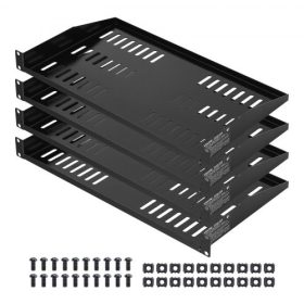   VEVOR 1U szerver rack polc, 4 db, 22,68 kg maximális teherbírású, szellőzőnyílással ellátott konzolos, falra szerelhető vagy rackbe szerelhető polc tálcával, 254 mm mélység, jó légáramlás szekrényes számítógépes hálózati berendezé