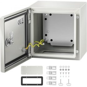   VEVOR NEMA acél szekrény, 20x20x15 cm NEMA 4X acél elektromos doboz, IP66 vízálló és porálló, kültéri / beltéri elektromos csatlakozódoboz