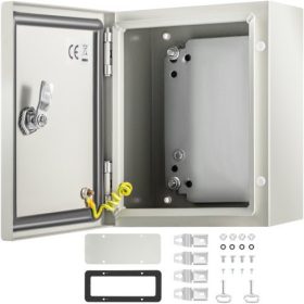   VEVOR NEMA acélház, 25x20x15 cm NEMA 4X acél elektromos doboz, IP66 vízálló és porálló, kültéri/beltéri elektromos csatlakozódoboz, szerelőlappal