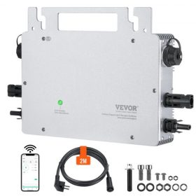   VEVOR napelemes rácsos mikro inverter, 600 W, napelemes mikro inverter, IP67 vízálló alumínium ötvözetből készült napelemes rácsos inverter DC18-50V üzemi feszültséggel APP Wifi antenna tápkábellel, napelemes rendszerekhez