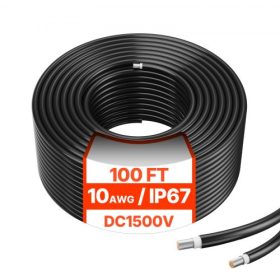   VEVOR 30,48 m/100 láb napelem hosszabbító kábel, 6 mm²/10 AWG napelem hosszabbító kábel, 6 mm² IP67 vízálló PV kábel otthoni, hajó és lakókocsi napelemekhez, fekete