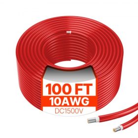   VEVOR 30,48 m/100 láb napelem hosszabbító kábel, 6 mm²/10 AWG napelem hosszabbító kábel, 6 mm² IP67 vízálló PV kábel otthoni, hajó és lakókocsi napelemekhez, piros