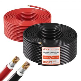   VEVOR napelemkábel, 30,48 m fekete + piros készlet, 10 AWG (6 mm²) napelem hosszabbító kábel, PV ónozott rézhuzal, kültéri otthoni, hálózaton kívüli fotovoltaikus rendszerekhez, autóipari, lakókocsi, hajó, tengeri, IP67
