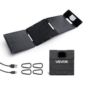   VEVOR 30W-os összecsukható napelemes töltő, 16BB-es N-típusú monokristályos napelem, 24%-os hatékonyság, ultrakönnyű, hordozható USB-A, USB-A (QC3.0) és C típusú portokkal kempingezéshez, hátizsákos túrázáshoz, telefonokhoz, tábla