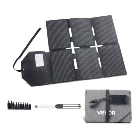   VEVOR 60W-os összecsukható napelemes töltő, 16BB-es N-típusú monokristályos napelem, 24%-os hatékonyság, könnyű, hordozható MC4 kimenettel, C típusú, USB-A és DC portokkal erőművekhez, kempingezéshez, túrázáshoz