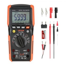   VEVOR digitális multiméter, 6000-es TRMS DC/AC voltmérő, árammérő, automatikus méréshatár-váltásos multiméter áram, feszültség, ellenállás, kapacitás, hőmérséklet, diódák, folytonosság, alacsony impedancia mérésére