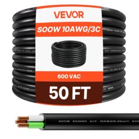   VEVOR 50 FT (15,24 m) 10 AWG (6 mm²) prémium elektromos kábel réz hosszabbító kábel