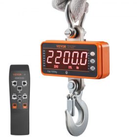   VEVOR digitális darumérleg, 2200 font/1000 kg, ipari, nagy teherbírású, függesztett mérleg távirányítóval, öntött alumínium ház és LED kijelző, nagy pontosságú építőiparba, gyárba, mezőgazdaságba, vadászatra (narancssárga)