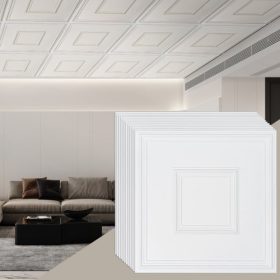   VEVOR mennyezeti lapok, 12 db-os csomag, 24 x 24 hüvelykes, lelógó mennyezeti lapok, prémium PVC lemez, könnyen telepíthető/vágható, műanyag ragasztós mennyezeti lap, mennyezetburkolat otthoni/irodai dekorációhoz, fehér geometriku