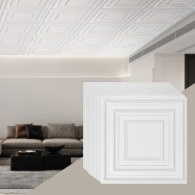   VEVOR mennyezeti burkolólapok 12 darabos 24 x 24-es PVC-ből készült, könnyen felszerelhető fehér csapmintás