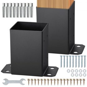   VEVOR 101,6x101,6 mm-es oszloptalp 2 db, belső méret 91x91 oszloptalp konzolok, nagy teherbírású porszórt oszlophorgony matt fekete fa oszlopkonzolok pavilon terasz korlát tartó fedélzet alaplemezhez