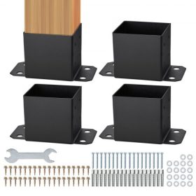   VEVOR 152,4x152,4 oszloptalp 4 db, belső méret 142x142 oszloptalp konzolok, nagy teherbírású porszórt oszlophorgony matt fekete fa oszlopkonzolok pavilon terasz korlát tartó fedélzet alaplaphoz