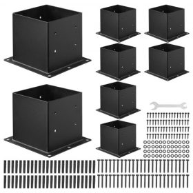   VEVOR 4x4 oszlopalap 8 db, belső méret 3,6x3,6 hüvelyk / 92x92 mm oszlopkonzolok, nagy teherbírású szénacél teraszoszlopok, faoszlop-konzolok pavilon teraszkorlát-tartó fedélzet alaplapjához, fekete