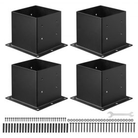   VEVOR 4x4 oszlopalap 4 db, belső méret 3,6x3,6 hüvelyk / 92x92 mm oszlopkonzolok, nagy teherbírású szénacél teraszoszlopok, faoszlop-konzolok pavilon teraszkorlát-tartó fedélzet alaplapjához, fekete