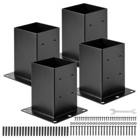   VEVOR 6x6 oszlopalap 4 db, belső méret 5,6x5,6 hüvelyk / 142x142 mm oszlopkonzolok, nagy teherbírású szénacél teraszoszlopok, faoszlop-konzolok pavilon teraszkorlát-tartó fedélzet alaplapjához, fekete