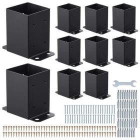   VEVOR 4x4 oszlopalap 10 db, belső méret 3,6x3,6 hüvelyk / 91,44x91,44 mm oszlopkonzolok, nagy teherbírású szénacél teraszoszlopok, faoszlop-konzolok pavilon teraszkorlát-tartó fedélzet alaplapjához, fekete