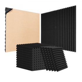   VEVOR akusztikus habpanelek, 48 darabos csomag 12 x 12 x 1 hüvelyk, öntapadós, nagy sűrűségű hangszigetelő falpanelek, tűzálló akusztikus panelek, hangcsillapító és elnyelő panelek stúdiófalakhoz és mennyezetekhez, fekete