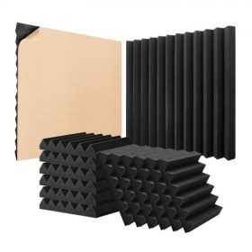   VEVOR akusztikus habpanelek, 24 darabos csomag 12 x 12 x 2 hüvelyk, öntapadós, nagy sűrűségű hangszigetelő falpanelek, tűzálló akusztikus panelek, hangcsillapító és elnyelő panelek stúdiófalakhoz és mennyezetekhez, fekete