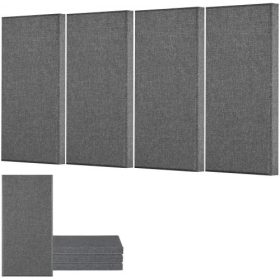   VEVOR 4 db akusztikus panel, 2 hüvelyk vastag, 23,6 x 11,8 hüvelykes üvegszálas hangszigetelő panelek, öntapadós, hangszigetelő fali táblák, stúdiókba, irodákba, házimoziba, tárgyalókba, szürke