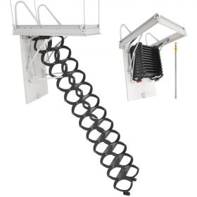   VEVOR padláslétra, 660 font/299,4 kg teherbírás, 9,5–10,2 láb belmagassághoz és 39,4 x 27,5 hüvelykes nyílásmérethez, ötvözött acélból készült, lehúzható, kihúzható mennyezeti lépcső húzórúddal padlástetőhöz