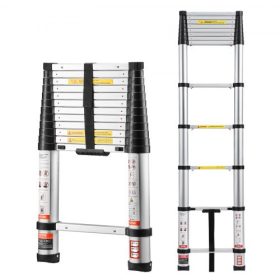   VEVOR 3,8 m-es teleszkópos létra, alumínium könnyű, többcélú, összecsukható hosszabbító, egygombos visszahúzható létra, nagy teherbírású, 150 kg-os maximális kapacitás, csúszásgátló lábakkal, otthoni, kültéri munkákhoz, padlásra