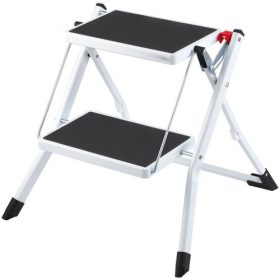   VEVOR létra, 2 lépcsős, 150 kg-os teherbírású, ergonomikus, összecsukható acél fellépőszék, széles csúszásgátló pedállal, masszív fellépőszék felnőtteknek és kisgyermekeknek, többcélú háztartásba, konyhába, irodába, lakókocsikba