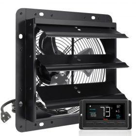   VEVOR redőnyös elszívó ventilátor, 254 mm hőmérséklet-páratartalom-szabályozóval, EC-motorral, 843 CFM, változtatható sebességű, állítható fali padlásventilátor, szellőztetés és hűtés üvegházakhoz, garázsokhoz, fészerekhez