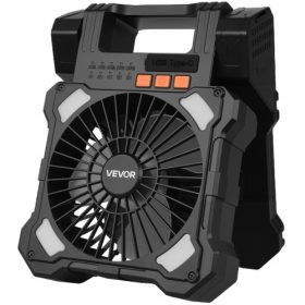   VEVOR 20000mAh újratölthető napelemes ventilátor LED lámpával, 20 cm-es hordozható ventilátor vezeték nélküli 7 W-os összecsukható napelemmel, 5 sebességes és időzítővel és csendes, USB akkumulátorral működő kemping sátorhoz, munk