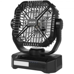   VEVOR 10400mAh napelemes ventilátor, kempingventilátor napelemmel és LED lámpával, 7 W-os 20 cm-es hordozható újratölthető akkumulátorral kültéri használatra, 4 sebességes és csendes működésű piknikezéshez, grillezéshez, horgászat