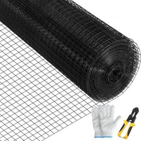   VEVOR drótháló, 24" x 100" és 1"x1" hálószembőség, horganyzott acél, vinilbevonatú, 16-os méretű csirkedrót kerítés vágófogóval és egy pár szövetkesztyűvel, kerti kerítésekhez és kisállat-tartókhoz,