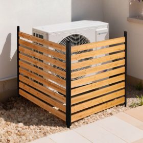  VEVOR fa betekintést gátló kerítés, 1219 x 1244 x 1219 mm klímaberendezéshez, 2 paneles tömör kültéri fa betekintést gátló paraván fém karókkal, acélváz, szemeteskuka-elrejtésű kerítés, alkalmas kertbe, medencébe