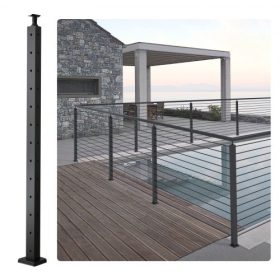   VEVOR kábelkorlátoszlop, 42" x 1" x 2" acél L alakú lyukú sarokkorlátoszlop, 12 előre fúrt lyuk, SUS304 rozsdamentes acél kábelkorlátoszlop vízszintes és ívelt konzollal, 1 darabos, fekete