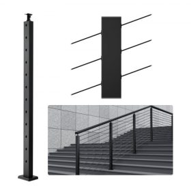   VEVOR kábelkorlátoszlop, 42" x 1" x 2" acél 30°-os ferde lyukú lépcsőkorlátoszlop, 12 előre fúrt lyuk, SUS304 rozsdamentes acél kábelkorlátoszlop vízszintes és ívelt konzollal, 1JZLGZHS1067HNEKBV0