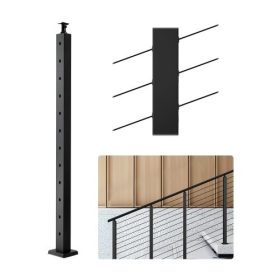   VEVOR kábelkorlátoszlop, 42x1x2 hüvelykes lépcsőkorlátoszlop, előre fúrt 30°-os ferde lyukakkal, rozsdamentes acél kábelkorlátoszlop vízszintes és ívelt konzollal, 1 darabos, fekete, 1JZLGZXHS106VRA3X001V0