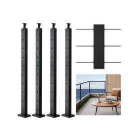   VEVOR 4 db-os kábelkorlátoszlop, 36x1x2 hüvelykes vízszintes lyukú teraszkorlát előre fúrt lyukakkal, rozsdamentes acél kábelkorlátoszlop vízszintes és ívelt konzollal, fekete, 4JZLGZXHS914UUOI6001V0