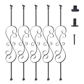   VEVOR lépcsőház fém korlátoszlopok, 44'' x 1/2" horganyzott acél díszkorlát orsók, 5 db-os S alakú teraszkorlát, üreges szatén fekete spirális lépcsőkorlát papucsokkal és csavarokkal