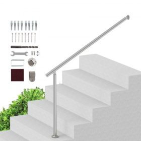   VEVOR korlát kültéri lépcsőkhöz, 47,3 hüvelykes / 120 cm-es teraszkorlát-készlet, falra és padlóra szerelhető, korlátok kültéri lépcsőkhöz szerelőkészlettel, korlátok időseknek, verandakorlát és teraszkorlát-készlet, ezüst