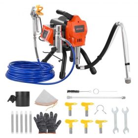   VEVOR álló légmentes festékszóró, 1500 W, 3300 PSI nagynyomású légmentes festékszóró, tisztítókefe, tömlő, hosszabbító rúd, fúvókák, elektromos festékszóró gép nagy lakásokhoz, gyárépületekhez