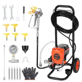   VEVOR álló légmentes festékszóró, 900 W, 3300 PSI nagynyomású légmentes festékszóró kocsival, tisztítókefével, tömlővel, hosszabbító rúddal, fúvókákkal, elektromos festékszóró gép ház belső vagy külső felületeire