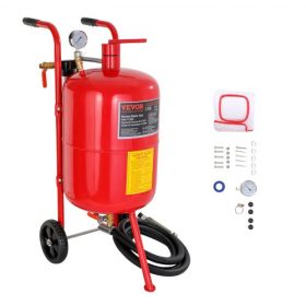   VEVOR 10Gal/40L homokfúvó fúvóka elzáró szeleppel, nyomásmérővel, kerámia fúvókával, 2,5 m-es tömlővel, töltőtölcsérrel, vízelvezető csapdával, 6"-os gumikerekekkel, szemcseszóró, hordozható homokfúvó berendezés