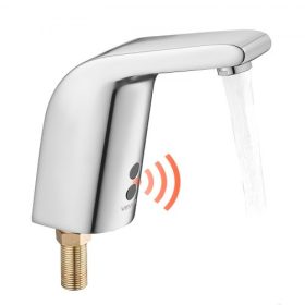   VEVOR érintésmentes fürdőszobai mosdócsaptelep, automatikus mozgásérzékelős WC csaptelep, hideg víz, egylyukú, elemes, 9,5 mm-es csőhöz, kereskedelmi WC, krómozott ezüst