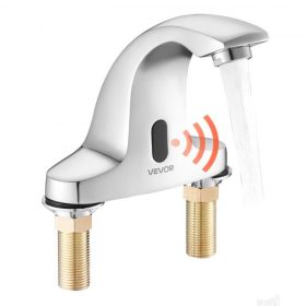   VEVOR érintésmentes fürdőszobai mosdócsaptelep, automatikus mozgásérzékelős WC csaptelep, hideg víz, lyukas takarólemezzel, elemes, 9,5 mm-es csőhöz, kereskedelmi WC, krómozott ezüst