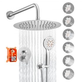   VEVOR zuhanycsaptelep szett, esőztető fürdőszobai zuhanyrendszer 10 hüvelykes (25,4 cm) kerek esőztető zuhanyfejjel és kézi zuhanyfejjel, fali kádszerelvények sárgaréz szeleppel és díszléccel, szálcsiszolt nikkel