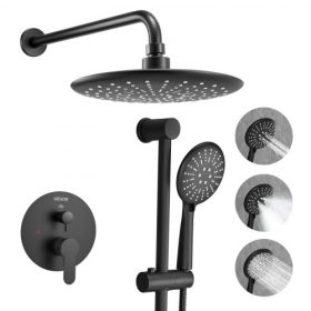   VEVOR zuhanycsaptelep szett, esőztető fürdőszobai zuhanyrendszer 9 hüvelykes (23 cm) kerek esőztető zuhanyfejjel és kézi zuhanyrózsával, fali kádszerelvények sárgaréz szeleppel és díszléccel, matt fekete
