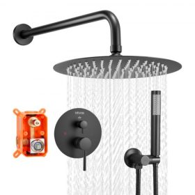   VEVOR zuhanycsaptelep szett, esőztető fürdőszobai zuhanyrendszer 8 hüvelykes (20,3 cm) kerek esőztető zuhanyfejjel és kézi zuhanyrózsával, fali kádszerelvények sárgaréz szeleppel és díszléccel, matt fekete