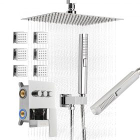   VEVOR zuhanycsaptelep szett, 254 mm-es mennyezetre szerelhető esőztető zuhanyrendszer 6 testfúvókával és 2 az 1-ben kézi zuhanyfejjel, forgatható 3 funkciós esőztető rendszer szett, komplett sárgaréz szelep és díszléc készlet, kró
